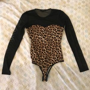 Forever21 Mesh & Cheetah Print Bodysuit